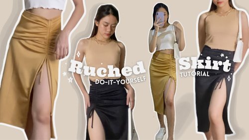 DIY RUCHED SKIRT (High-Slit Midi Skirt) | VILLAMOR TWINS - YouTube