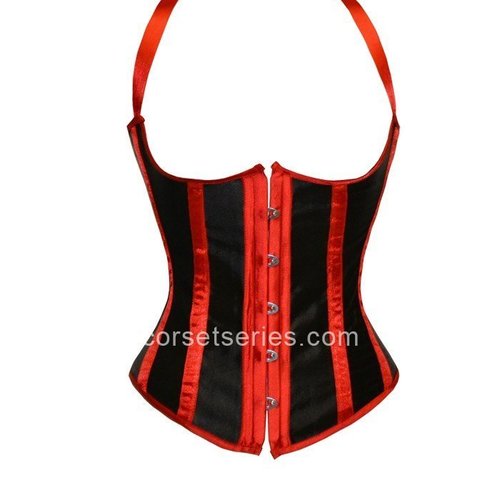 Two Straps Halterneck Underbust Black and Red Corsets Online