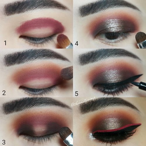 EASY HALO EYE (WITHOUT CUTTING THE CREASE)Missed making a classic eye tut all in sudden.I initally intended to make a #beginnerfriendly halo-eye buttttt i got too overboard with the liner 😂Steps :1. Prime your lid and dont set it. Then pack on a maroon shade onto the crease2. Blend it out with a light warm brown shadow3. Pack on a black eyeshadow in the inner & outer corner (leaving an empty space in the center)4. Add a liquid glitter shadow in the centre of the lid (top it off with gliterry shadow if necessary)5. Create yourself a good winged liner6. Draw a line on top of your winged liner with red vivid brights to make it more stands-out Deets@morphebrushes 39 dare to date@nyxcosmetics_indonesia @nyxcosmetics vivid brights FIRE@Prolux_cosmetics eyeshadow (can be bought at @ivabeaute.id)@salsacosmetics eyeliner + mascara@fabulashid