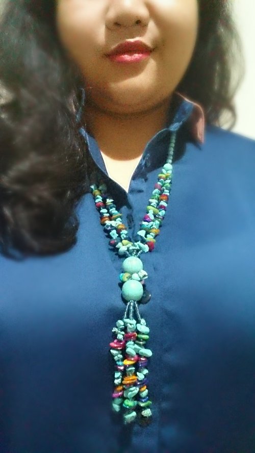 Thousands Shades of Blue, from Navy to Turquoise. Necklace: bought in Bali circa 2012