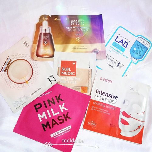 Thankyou @putihtalk 💕 , so happy to be selected tester to try random box of korean sheet masks ,  I got : 💌tony moly Master lab hyaluronic acid mask
💌White phyto complex gold foil mask
💌Insby N deep aqua system mask
💌Sur.medic age control multi vita mask 💌Scinic intensive dual mask 💌Duft&doft pink milk mask 
will try all of them and write honest review at putihtalk website 😗