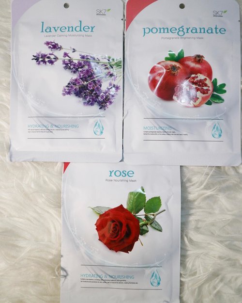 I'm obessed with sheet masks and keep trying new sheet masks from numerous brands. I was so excited when @gogobliindonesia sent me @sk7_beautycare * sheet masks with their 3 variants, rose, pomegranate and lavender which I've never tried before.This mask folded with the layer hollow plastic film, which I found an easy way to unfold the mask and place it to face. The mask is quite thin and it does fit well with the shape of my face. It has lots of essence that I normally use the remaining to rub on the other parts of my body or store the leftover essence for the next use. These trio masks mostly deliver the same targets for nourishing, hydrating and moisturizing. No surprise, the ingredients for these trio are more or less the same, just some extract adjustment for each variants such as punica gr/anatum extract, rosa rugosa flower extract and lavandula angustifolia flower extract.I use the mask for 15 to 20 mins for the max as instructed. There's slight sticky feeling once I peel the masks off, so I need some couple minutes until it dries or tap2 until it absorbs. The end results, I felt my skin more hydrate and there was also brightening effect when I used pomegranate variant. Have you ever tried @sk7beautycare sheet masks? Just to let you know, they have more than 17 variants and you can get ‘em all @gogobliindonesia.#gogobli #gogoblixblogger #cantikbarenggogobli #sehatbarenggogobli *PR/Gifted
