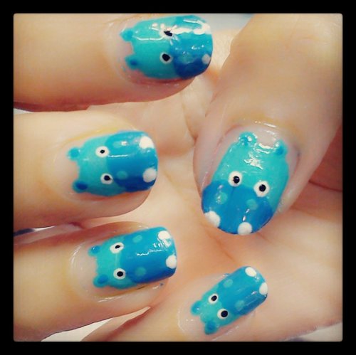 Lovely Hippos.. No nails stickers.. Just using nail polish