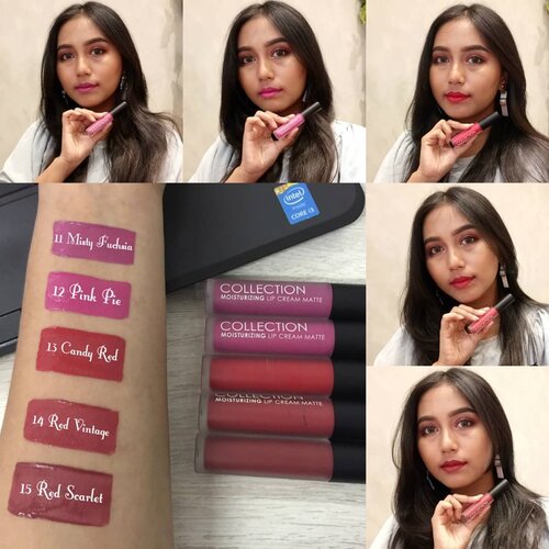 @collectioncosmetics_id Moisturizing Lip Cream Matte

11 Misty Fuchsia
12 Pink Pie
13 Candy Red
14 Red Vintage
15 Red Scarlet .
.
💕 Smooth Covered .
💕 with vit E
💕 Halal Mui
💕 Animal Cruelty Free
💕 Waterproof

Dan ini range shade fav aku dari shade 11 sampai 15 💕

#playingwitharvi #BeautyBlogger #beautybloggerreview #lipstickswatches #jakartabeautyblogger #bloggerceria #clozetteid #beautyhauls #lipcream #collectioncosmetics #collectionmoisturizinglipcreammatte #lipcreammatte #lipcream #undiscovered_muas #wakeupandmakeup #beautybloggerindonesia #indobeautygram #indobeautysquad #Bloggirlsid #JakartaBeautyBlogger #beautybloggerid #bloggermafia #setterspace #tampilcantik #lfl #lipcreamswatches #fullswatches #lipmatte