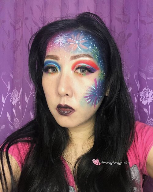 New Year Makeup Look Inspired by Pinterest and Google.Eyeshadow & Lip@nyxcosmetics_indonesia Jumbo Pencil “Milk”@beautyglazed “Color Studio & Neptune” @nyxcosmetics_indonesia “Waiting for Tonight”.Lipgloss @bourjois_id Glitter - China Brand.Face painting - eyeliner & snowflakes @imagiccosmeticsSoflens @japansoftlens “Neoluna Grey”.Complexion @drjart_id @revlonid @silkygirl_id..#fireworksmakeup #fireworks#wakeupandmakeup #beautybloggerindonesia #clozetteid @clozetteid