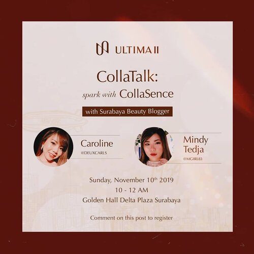 We honored to be the part of Ultima II 60th Anniversary Celebration and so happy to join Ultima II #GoBeyondExtreme event at Golden Hall Delta Plaza Surabaya, 10 November 2019, 10.00-12.00!

Event is free so if you want to come and join this beauty talk, let's come and mingle with us 😉! Lots of @sbybeautyblogger gurls will be there so we can have fun together.

#event #eventsurabaya
#surabaya #surabayaevent
#girl #clozetteid  #sbybeautyblogger  #bloggerindonesia #bloggerceria #bloggerperempuan #indobeautysquad  #influencer #beautyinfluencer #surabayainfluencer #surabayablogger #influencersurabaya  #indonesianbeautyblogger  #bloggerid #bblogger #bbloggerid #beautyinfluencersurabaya #SurabayaBeautyBlogger #sbbevent #eventgratis #beautyevent #ultimaii #ultimaiievent #ultimaii60thanniversary