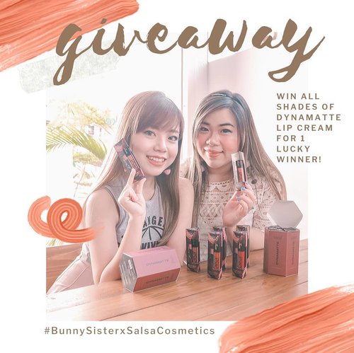⚠️ GIVEAWAY ⚠️ .ーYayyyy Bunny Sisters Giveaway time datang lagi! Kali ini aku, @mgirl83 dan @salsacosmetic mau kasih 1 set produk terbaru dari @salsacosmetic: Dynamatte Lip Cream 😍😍😍!! .ーAs usual, our rules are simple :1. Follow me (obviously, and don't unfollow after the giveaway or imma block ya!) @mgirl83 @salsacosmetic2. Tag 3 temanmu di komen post ini untuk ikutan giveaway ini.3. You can only enter using your personal account (not online shop/giveaway account/etc) and make sure it's not locked.6. ‎Giveaway is open until September 30th midnight (only for Indonesian resident or at least who owns Indonesian address). .ーGood luckkk! #BunnySisterxSalsaCosmetics#giveaway #giveawayindonesia #giveawayid #bagibagihadiah #hadiahgratis #makeupgratis #giveaways #clozetteid #aksesorisgratis  #catokangratis #infogiveaway #sbybeautyblogger #bloggerceria #beautynesiamember #blogger #bblogger #bbloggerid #beautybloggerindonesia #beautybloggerid #influencer #beautyinfluencer #makeup #beauty #freeproducts #fashion #bloggerperempuan #produkgratis #gratisan