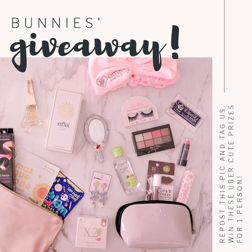 Yayyyy Bunny Sisters Giveaway time .
🐇
Seperti udah aku janjiin sebelumnya, ada giveaway lagi dan hadiahnya makin cetarrr karena ini adalah collab sama @mgirl83 + our baby @stingybunny 😝 Jadi hadiahnya makin banyak dan seruuu! Ada makeup, masker, pouch, headband, cleanser, parfum, softlens sampe anting dari Stingy Bunny! .
🐇
Rules nya ngga pernah susah kok kalo dari kita :
1. Follow me (obviously,  and don't unfollow after the giveaway or imma block ya!) @mgirl83 @stingybunny
2. Repost this banner and use #bunnies1stgiveaway (pemenangnya nanti random di cek dari hashtag so kalo mau repost lebih dari sekali untuk kesempatan lebih banyak menang bole banget!)
3. Comment DONE below
4. ‎You can only enter using your personal account (not online shop/giveaway account/etc) and make sure it's not locked.
6. ‎Giveaway is open until June 15th midnight (only for Indonesian resident or at least who owns Indonesian address) and i will announce the winner on the 18th (in IG stories).
.
🐇
Good luckkk! .
🐇
#giveaway #giveawayindonesia #giveawayid #bagibagihadiah #hadiahgratis #makeupgratis #giveaways #clozetteid #aksesorisgratis  #catokangratis #infogiveaway #sbybeautyblogger #bloggerceria #beautynesiamember #blogger #bblogger #bbloggerid #beautybloggerindonesia #beautybloggerid #influencer #beautyinfluencer #makeup #beauty #freeproducts #fashion #bloggerperempuan #produkgratis #gratisan