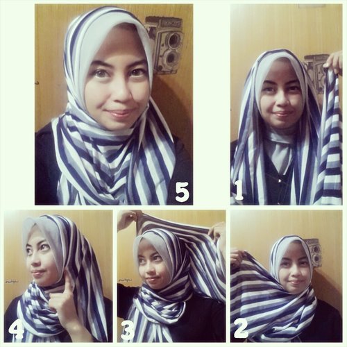 Tutorial hijab my own version. Wearing hijab STRIPED PASH by @scarfs_id at instagram. Enjoy..♥