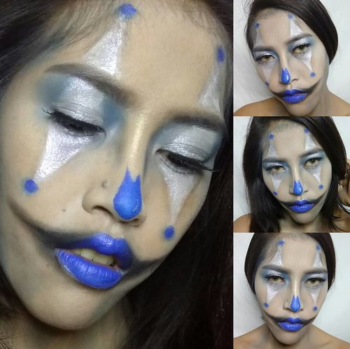 Another trial .
.
.
#clown #makeup #helloweenmakeup #helloween #makeupfreak #makeupgeek #wakeupmakeup #clozetteid #instamakeup #blueclown #blogger #indonesianbeautyvlogger #indonesianbeautyblogger #indonesianfemaleblogger #atomcarbonblogger #beautiesquad