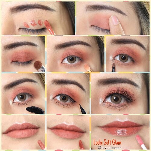 Hello guys ❤️ nih q share pictorial Soft Glam Makeup yang terinspirasi dari look di Youtube @lookecosmetics 🥰 .1. Aku gunakan Looke Holy Lip Cream shade Hebe sebagai base eyeshadow lalu blend ya 2. Aku timpa eyeshadow shimmer warna terracotta kebagian kelopak mata3. Aplikasikan eyeshadow matte warna soft peach untuk bawah mata4. Gunakan warna metalic champagne untuk inner corner agar look lebih terlihat fresh5. Aplikasikan mascara dan eyeliner6. Tambahkan bulu mata untuk menunjang glam looknya7. Untuk bibir aku ombre Looke Holy Lip Cream shade Hebe & Gaia lalu Luna sebagai lip topper Viola 💕 Done .Soft Glam Look ini simple & wearable banget.  Cocok untuk berbagai acara 🥰Selamat mencoba ❤️ #Holylipseries #Celebratingthenewyou. . #fdbeauty #clozetteid  #ivgbeauty #makeupclips #fiercesociety #tampilcantik #wakeupandmakeup #makeuptips #indobeautygram #makeupaddict #amazingmakeupart #maybelline #undiscovered_muas #indovidgram #makeupvideo #lagirlindonesia #beautyguruindonesia #beautygram #beautybloggerindonesia #muablora  #discovervideos #nyxcosmeticsid  #glammakeup #indobeautysquad #jakartabeautyblogger