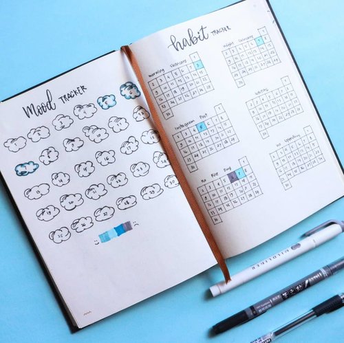 Mood and Habit tracker this month. Because this ia uber cute. If you're never try this system of tracker before then you should definitely try this. Its working for me ☁️ #clozetteid #ggrep #clozettedaily #bulletjournal #bujo #bujobarengrani #bujocommunity #seventeen