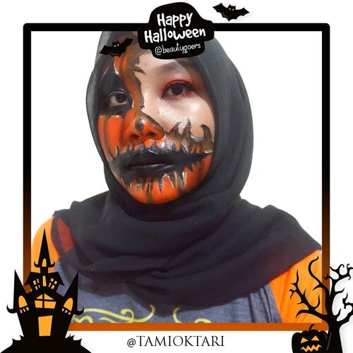 🗣 Just for Fun!! .#MakeupLookbyTami .Halloween Makeup Collab w/ @beautygoers 🎃 Susah susah gampang juga ternyata cari inspirasi makeup halloween yang kira-kira masih bersahabat sama tangan yang masih amatir ini. Akhirnya milih Scary Pumpkin ini deh✌ .Untuk tutorialnya mending di bikin di blog atau buat mini tutsnya nih? 🤔 .#BeautygoersID #BeautyGoersCollaboration #BeautygoersCollaborationOctober #HalloweenMakeupCollaboration #HalloweenMakeup #clozetteid