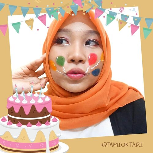 🗣 MELETUS BALON HIJAU, DORR!! 🎶.#MakeupLookbyTami kali ini temanya #BirthdayMakeup bareng @beautygoers 👩‍🎨 Face painting bagian balonnya seperti biasa, pake @viva.cosmetics yang warna Red, Green ,Blue, Yellow ama White👌.Langsung geser aja dah fotonya untuk liat hasil makeup dari beauty enthusiast lainnya💕.#BeautygoersID #beautygoersCollab #beautygoersCollabApril #BirthdayMakeupCollab #clozetteid