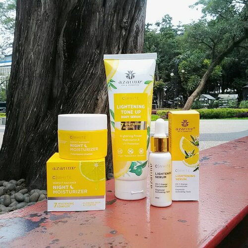 Udah hampir seminggu aku lagi seneng banget pake C-White Series dari @azarinecosmetic. Ada tiga produk yang aku punya :

1. C White Lightening Serum
Memiliki kandungan australian kakadu plum, niacinamide, hyaluronic acid, purslane, papaya, dan kandungan alami lainnya. Teksturnya kental dengan aroma yang soft dan berwarna kuning. Serum ini ringan dan cepat meresap dikulitku. Aku pakai serum ini pagi dan malam. Kemasannya imut dan terbuat dari plastik jadi mudah dibawa kemana-mana dan gak akan pecah. Netto 20ml.

2. C White Perfect Radiance Night Moisturizer
Memiliki kandungan australian kakadu plum, niacinamide, licorice, glutathione, centella asiatica, dan kandungan alami lainnya. Teksturnya seperti gel dengan aroma yang soft dan berwarna putih. Night moisturizer ini ringan dan gak bikin berminyak dikulitku. Aku pakai night moisturizer ini malam hari. Kemasannya berbentuk jar dan terbuat dari plastik, didalamnya ada sekat juga jadi bikin produknya tetap aman. Netto 25gr.

3. C White Lightening Tone Up Body Serum
Memiliki kandungan vitamin B3, titanium dioxide, aloe vera, collagen, emollient, hyaluronic acid, glutathione, serta kandungan alami lainnya. Aromanya soft dan berwarna putih. Body serum ini ringan dan cepat meresap dikulit. Bikin kulit tampak cerah seketika tapi bener-bener tetep natural (maafkan efek kamera dislide terakhir jadi kurang keliatan sih). Aku pakai body serum ini setiap kali abis mandi. Kemasannya berbentuk tube dan tetep mudah dibawa kemana-mana. Netto 100ml.

Sejauh ini aku suka sama ketiga produk ini karena kandungannya alami dan aromanya soft. Udah gitu gak menimbulkan reaksi aneh dikulit wajah maupun kulit tubuhku.
.
.
@azarinecosmetic @makeupuccino @innaracraft.decor 
#azarinecosmetic #azarinexbandung #CTheDifference
#clozetteid #skincare #skincareenthusiast #skincarereview #skincareroutine #bodycare #bodycarereview #bodycareroutine #lighteningserum #bodyserum #nightmoisturizer #nightcream #review #minireview #beauty #bandung #blogger #mantrianarani