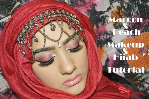Maroon and Peach Makeup Look | Volumized Hijab Tutorial | GulsArtistry - YouTube