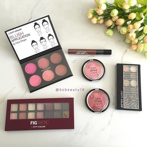 New #haul from @beautyhaulindo 💖
- #CityColor #eyeshadows palette
- #citycolorcosmetics #blush palette
- City Color #browgel
- the #JCat blushes 💖💖💖 #bsbeauty16 #clozetteid #makeup #flatlay