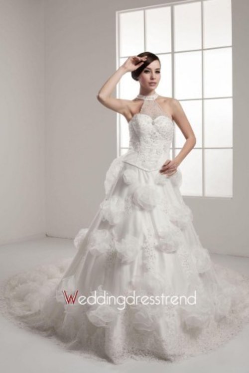Magnificent Halter Beaded Lace Cathedral Train Bridal Gown