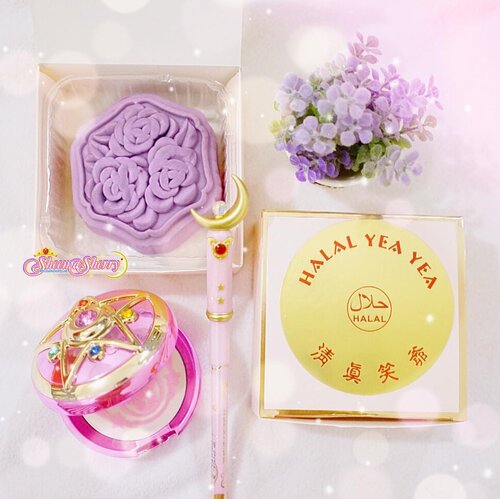 💖🌙 Halal MoonCakes 🌙💖.Mid-Autumn Season is the Season of Mooncakes in Chinese Countries. Because I’m a Muslim, I don’t celebrate anything about this season, of course, because the tradition is not only cultural thing but also somehow related to their religious beliefs. HOWEVER, seeing Mooncakes everywhere around the Town has always made me wanting to try at least ONE of the HK original Mooncakes—but, for years I never did because most of them are not Halal from the Lard & Liquor content. I already tried Halal Mooncakes in Jakarta but I wondered whether the taste would be different in Hk hehe. AND...Yesterday when we went to the Mosque in Wanchai, there were thhree women in front of the Mosque, offered us the Halal Mooncakes they sold. They had small boxes (1pc of cake) and big boxes containing four small boxes. The package is really pretty, it reminds me so much of my Sailor Moon #MiracleRomance makeup collection. Zeno also said so, haha. I never remembered knowing the price for mooncakes, but I think this one is quite pricey: It’s 90 HKD (170.000 IDR) for 1 piece! 😹💦 — I don’t know if it’s the normal mooncake price or maybe the price is higher because it’s HALAL, which means, it’s RARE 😹💦.We bought two small boxes, 1 is Taro & Sweet Potato flavor (Purple), and another 1 is Low-Sugar White Lotus 1 Yolk (Brown).The taste.... is BEAUTIFUL just like how they look!💜 The Purple one feels and smells like it has a bit of sugar icing/glaze in the outer layer (idk if it’s true), and the inside—the taste of taro & potato mixed with other mooncake ingredients... 🤤🤤🤤 it’s so soft, it’s kinda melty, it’s just beautiful, and the sweetness is just right.🧡 The Brown one reminds me of the ones I used to eat in Jakarta, but it’s really softer, and meltier. The taste is somehow like Bakpia haha, but they put lotus seed and boiled EGG YOLK inside, which makes a unique combo for someone who never ate Mooncakes before 🤤.It turns out, “Halal Yea Yea” is a Halal Bakery in Wanchai. They sold others too like breads, egg tart, donuts, etc. I just saw their facebook tho. hehe..Have you ever tried Mooncakes?? Do you like it??.#sheemasherrysailormoon #mooncake #halalmooncake