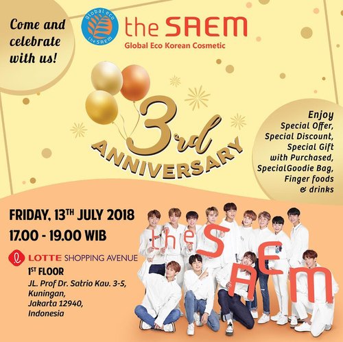 QUICK #GIVEAWAY !! woohooo~ Let’s celebrate @thesaemid 3rd Anniversary with me at Lotte Shopping Avenue~ I can bring 5 of you [ 5 FOLLOWERS] to join me! ❤️❤️ . . . How to join ? - repost this image, tag 3 of your friends and use hashtag #T eamStevie #TheSaemIDxStevie .. - follow ME @steviiewong & @thesaemid .. - tag and mention ME @steviiewong & @thesaemid . . . NOTE : Please make sure that you guys can come to the event before joining. Those who are chosen should be able to attend the event on Friday 13 July 2018 at The Saem counter at @lotte_avenue 5-7 pm. . . What will you get ? - GOODIES from @thesaemid - DEMO MAKEUP by @oscardanielmakeup - special offer - special discount - special gift with purchased - finger foods and drinks ! . . . 🎉🎉Winner will be announced tomorrow 12 july 2018, 8 pm!! On the comment section of this post and my IG story. ....#collabwithstevie #clozetteid #tampilcantik #giveawayindo