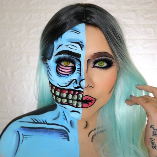 TWO FACE
HALLOWEEN CHALLENGE 17/31
🎃 #31daysofhalloween 🎃
.
4 jam depan ringlight padahal hari ini mood lagi gaenak banget, tapi tetep harus konsisten !!!!!
Ps : matanya editan ya, gaus nanya beli soplen dimana 🤣
.
Recreate the amazing Tiffany Hunt @illumin_arty
.
#wakeupandmakeup #halloween2019 #halloweenmakeup #halloween2k19 #halloweenmakeupchallenge #makeupoftheday #makeuphalloween #halloweenedition #motd #flovivi #clozetteID #cchannel #cchannelid