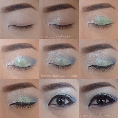 Here's the tutorial I used Face Recipe Triple Glam Shadow 101 from @copiabeauty so you can create this eye make up look:1. I used @nyxmakeupid base all over my lid using my finger.2. Used Face Recipe white eyeshadow in to the inner eyelid.3. I used Face Recipe the green eyeshadow  in the middle of eyelid to the outer eyelid.4. Used Face Recipe the blue eyeshadow  apply in the outer "V" sweeping into the crease.5. I applied white eyeshadow on to the brow bone6. I used black liquid black eyeliner @silkygirl_id intense7. I used up my silver eyeliner with @nyxmakeupid Liquid liner8. I lined my water line with @revlonid Grow Luscious Black pencil eyeliner and smudge out using the darkest shade. Highlight the inner corner of the eye with the white shade.9. I applied @lavielash Blubell. #clozetteid #beauty #makeup #tutorial #clozette #beautydiarykania #eotd #fotdibb #eyemakeup
