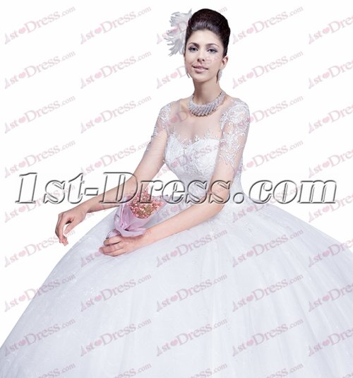 Elegant Illusion Short Sleeves Wedding Dress with Keyhole