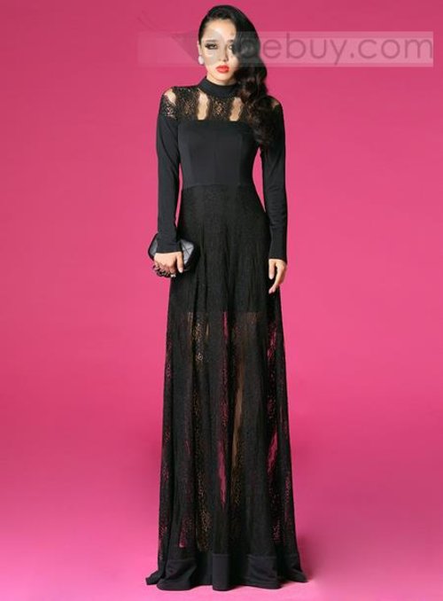 Sweet Black Long Sleeves Lace Maxi Dress : Tidebuy.com