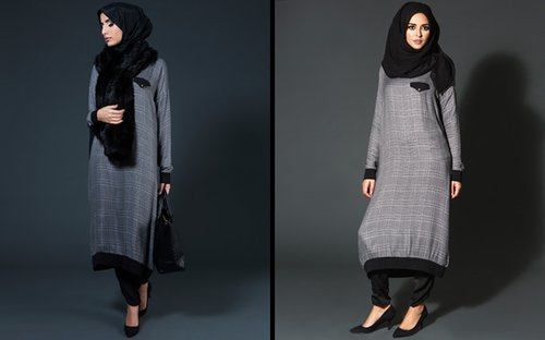 In Black And White|Chiffon Chic Black Luxury Hijab| Luxury Black Fur Stole|Chequered T Long Top|Slim Leg Trousers


