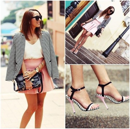 look book : Asos Heels, H&M Pink Skirt, New Yorker Stripe Blazer, Proenza Schouler Bag