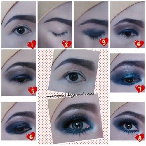 Dark Blue eyeshadow tutorial, riasan mata ini bisa membuat mata yang kecil terlihat lebih besar loo, ayoo dicoba.