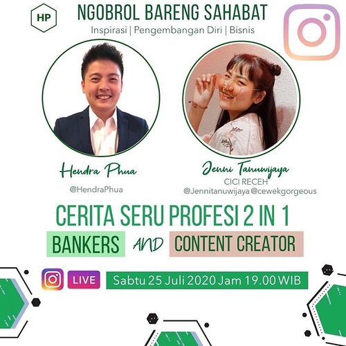 Besok! Bakalan ngobrol2 bareng ko @hendraphua tentang jadi banker & content creator. Yang mau kepo, sharing, nanya2, atau kangen monggo join🤪 see you besok, jam 7 malem! 🥰🥰....#clozetteid #collabwithjenntan #cicireceh #bankerslife #bankerlife #bankerindonesia #bankerhits