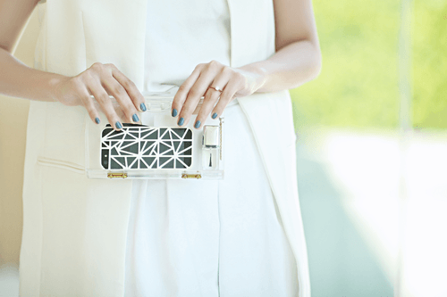 All White Outfit and Perspex Clutch