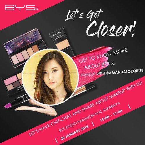 Join me with @byscosmetics_id on this weekend!! It's FREE and ONLY 5 Seats avail!!!Where: @pakuwonmallsby When : on 20 January At 15:00 - 17:00 pmWhat : all about make up 💋Anw You'll get goodie bag too~So don't miss this chance, DM Me 💁🏻#byswithAT#clozetteid #cotd #beautynesiamember #lykeambassador