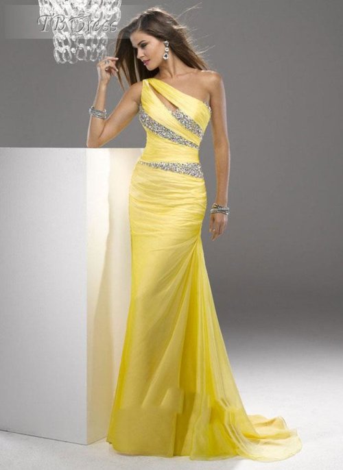  Admirable One-Shoulder Beading Floor Length Sweep Train Evening Dress : Tbdress.com