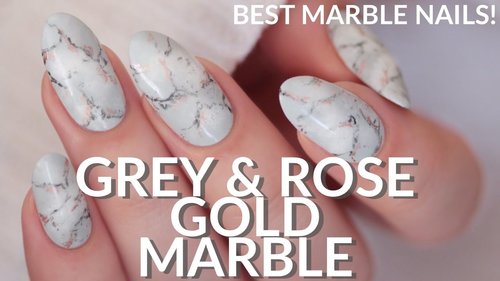 REALISTIC GREY & ROSE GOLD EASY MARBLE NAIL ART TUTORIAL - YouTube