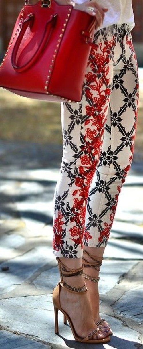 lovely printed style with classic red bag
