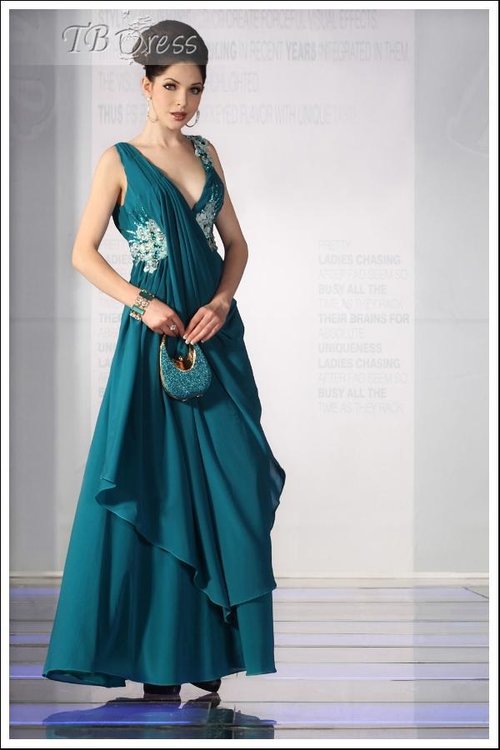 Affordable A-Line V-Neck Sleeveless Floor-length Prom Dresses : Tbdress.com