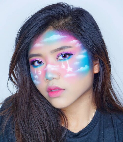 dreamer ☁️🌠Makeup awan awan lagi~.Lens by @ttd_eye ( Mermaid Pink )10% OFF use Code "AWKDEWI"#Indobeautysquad #clozetteid #clozette #100daysofmakeup #galaxymakeup