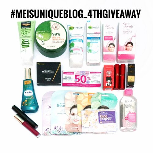 [Mini GIVEAWAY ALERT] Hi Uniquesss! Di bulan September-Oktober, Mei akan ngada'in beberapa kali giveaway nih.. .
.
Cuss, join #MeisUniqueBlog_4thgiveaway
Akan ada 2 orang pemenang (1 untuk yang kelihatan paling niat ikutan dan 1 pemenang akan Mei pilih secara random dari repost) 😊
.
.
Hadiah Pemenang A: The Saem Aloe Soothing Gel, Garnier Pure Active Anti Acne Serum Cream, Cleansing Gel, Ovale Micellar Cleansing Water, Purbasari Hydra Series Oil Control Matte Powder, Peripera Peri's Tint Water, Fanbo Lipstick, Dissy Lip Cream, 1 pc Mentholatum Beauty Mask, 2 pcs Ovale facial mask
.
Hadiah Pemenang B: Herborist Aloe Vera Gel, Vitalis Body Spray in Glamour, Fair and Lovely Powder Cream, Dissy Color Matte Lipstick in Devina, Fanbo lipstick, Mentholatum Beauty Mask, Ovale Facial Mask, Ovale Oil Paper
.
.
Caranya gampang banget!
1. Follow IG ku @meiliyana_11
2. Comment di foto ini, postingan mana yang paling kalian sukai di #meisUniqueBlog ( www.uniqueblogofmei.com )
3. Subscribe Youtube Channel ku 
Link: http://www.youtube.com/uniqueblogofmei (Mei Mei)
4. (Optional untuk menjadi pemenang B) Repost foto ini & tag teman temanmu (Jangan lupa sertakan hashtag #MeisUniqueBlog_4thgiveaway ya 😀 ) Repost boleh berkali kali
5. Periode giveaway:  21 September s/d 5 Oktober 2018, pemenang akan diumumkan pada tgl 7 Oktober 2018
.
.
Psst, buat yg sebelum"nya udah ikutan, tapi belum menang, no worries, semakin besar kesempatan kalian buat menang.. .
.
. .
.
#giveaway #giveawayIndonesia
#ClozetteID #ClozetteDaily #kosmetik #skincare  #bodycare #Giveaway2018 #makeupGiveaway #bloggers #giveawaymakeup2018 #skincaregiveaway #makeup #indonesia #giveawayjkt  #infokuisseru #ivgbeauty #beautygiveaway #infokuis #infogiveaway