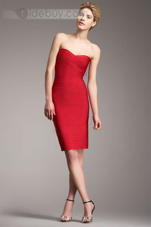  Fashion Red Strapless Slim Bandage Dress : Tidebuy.com