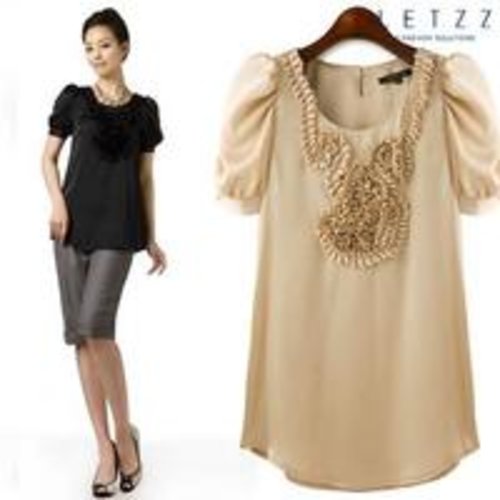Rakuten BELANJA ONLINE: Alice Lovely Flower Puff Sleeve Round Blouse (bs121) < T-Shirt/Top/Blouse < Fashion < Yes 24 Indonesia