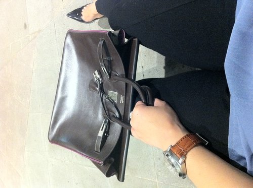 Chocolate boxcalf Birkin 35cm, with Cyclamen piping and insides. #1 loved thing in my entire wardrobe.