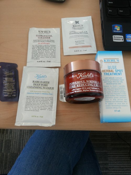 Just bought this from Kiehl's PS
1. Powerful Wrinkle & Pore Reducing Cream
2. Blue Herbal Spot Treatment

And received 4 samples from them. Cant wait to try it on :)