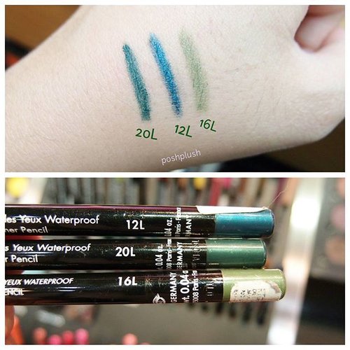 Lately I have been wanting to try green eyeliner, so last week when I visited MUFE counter, I took the chance to try greenish liner from Aqua Eyes line. They are waterproof and glide easily. Needless to say the colors are also amazing!

They are so pretty and I still couldn't make up my mind which one should I take home. What do you think? 
Dont forget to follow my Artist Plexi Gloss giveaway with the hashtag #poshplushxmufe
#myplexilips it will end on August 9th.

#makeuptalk #makeupforeverindonesia #beautyblogger #beautybloggerid #eyeliner #aquaeyes #beautyjunkie #makeupjunkie #makeuplover #clozetteid #fdbeauty