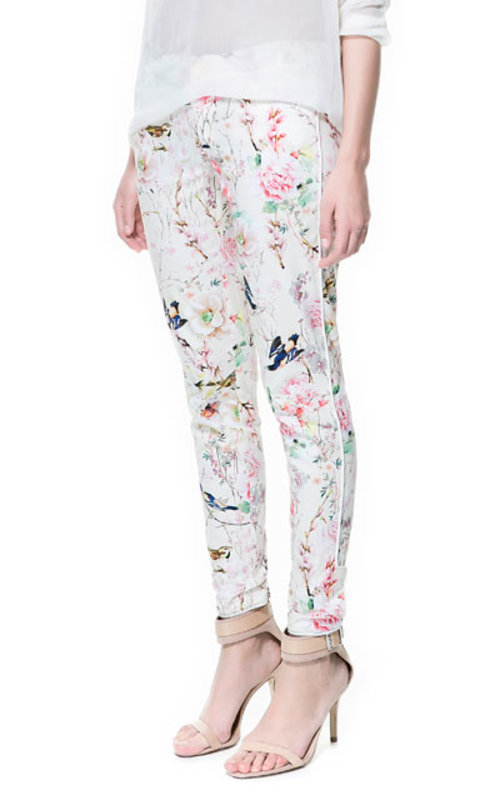 Oriental Print Trousers With Piping