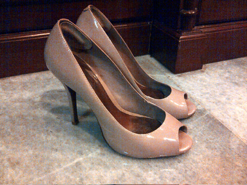 My go-to nude peep toe heels, from Schutz.