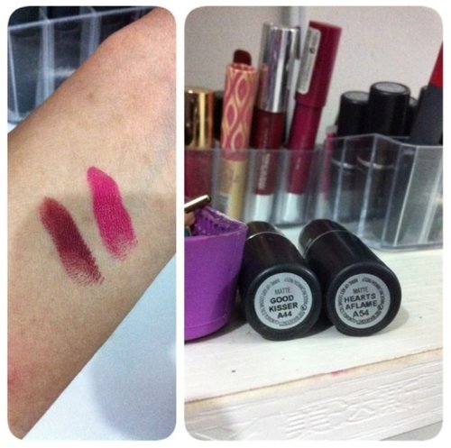 New member of the family! Two matte lipstick from novel romance collection. LOVE THEM BOTH!
Swatch ki-ka: hearts aflame, good kisser. 