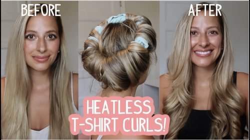 HEATLESS TIKTOK T-SHIRT CURLS! Medium, & Long Hairstyle - YouTube