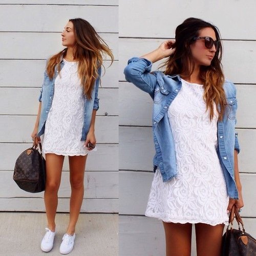 white lace with denim for casual look
